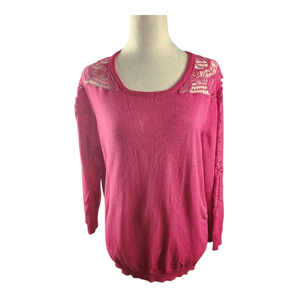 Cato Tops - Cato Est 1946 Pink Sweater Blouse 3/4 Sleeves Open Crochet Floral Women's 22/24